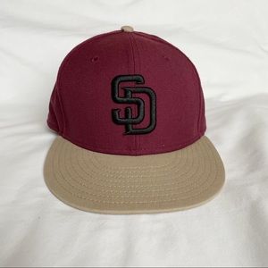 San Diego Maroon Tan 59Fifty New Era Wool Fitted Baseball Cap Hat 7 3/8